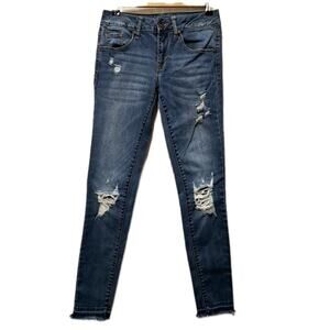 Empyre Low Rise Distressed Skinny Jeans Womens 00 Medium Blue Stretch Denim